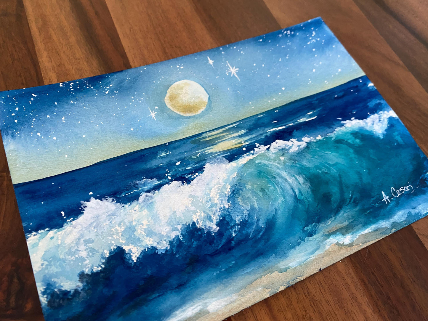 Original Watercolor Painting - Moonscape