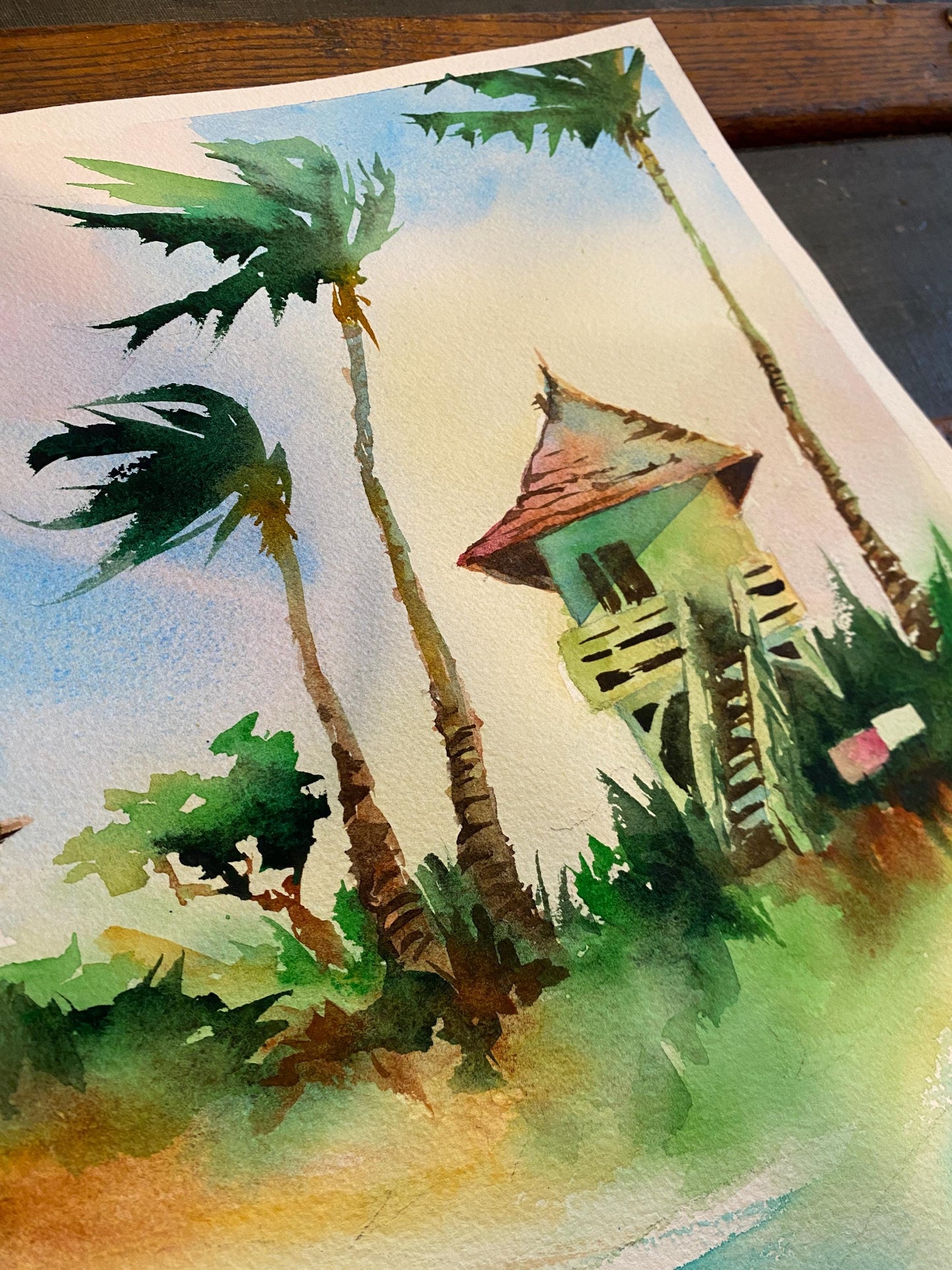 Original Watercolor Painting - Kamaole Beach Lifeguard Tower