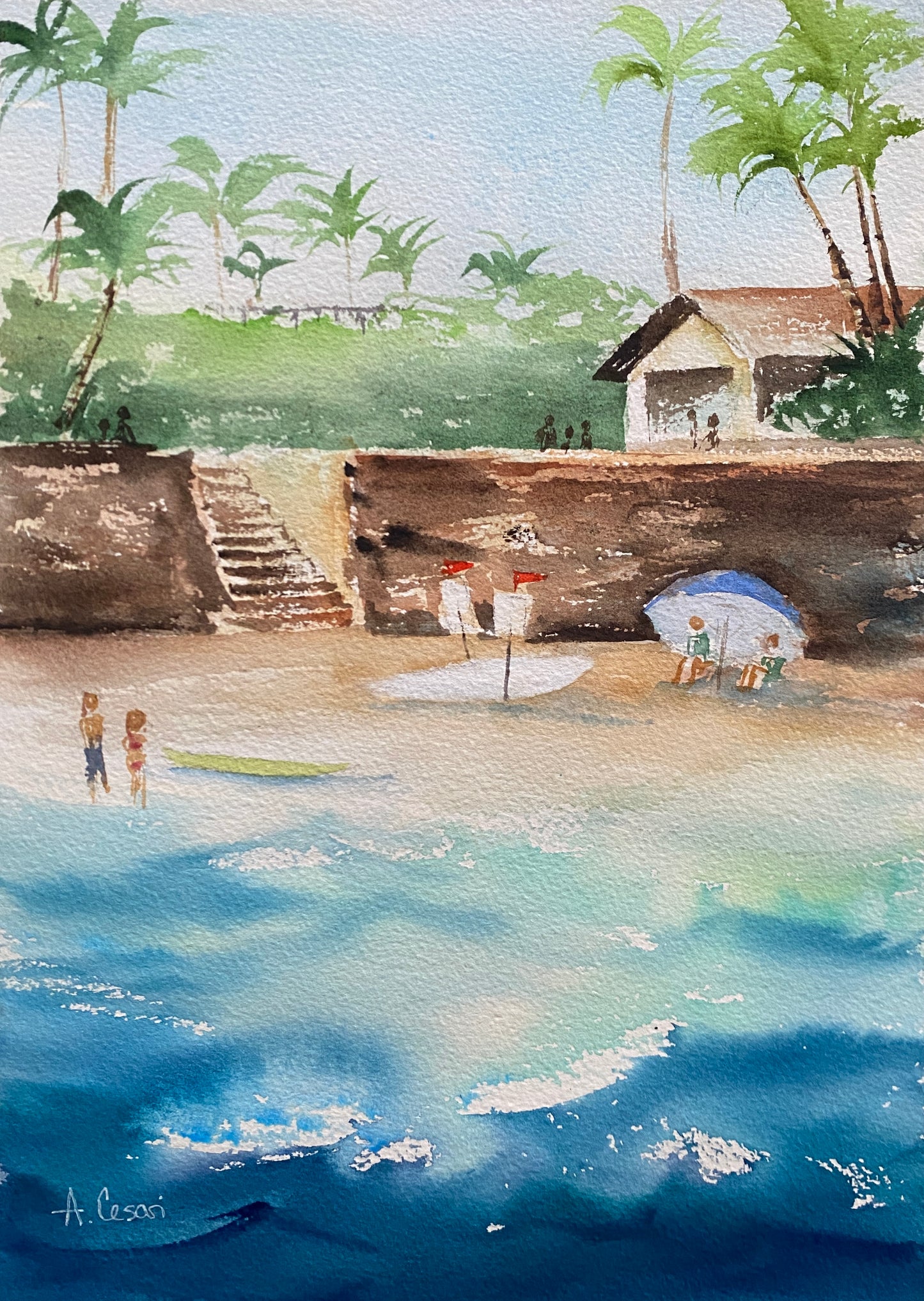 Original Watercolor Painting - Another Day at Ho'okipa Beach