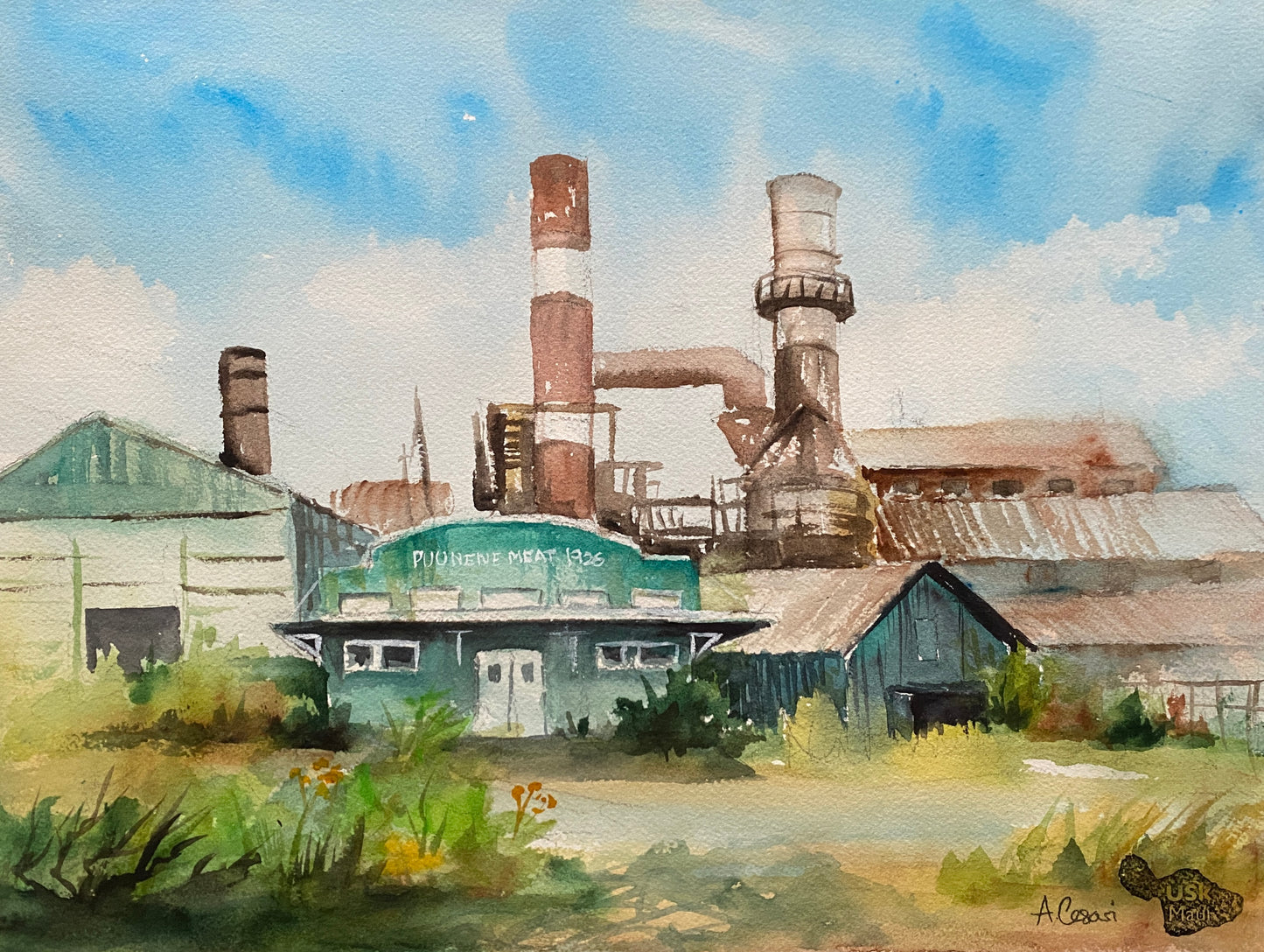 Original Watercolor Painting — Pu'unene Sugar Mill