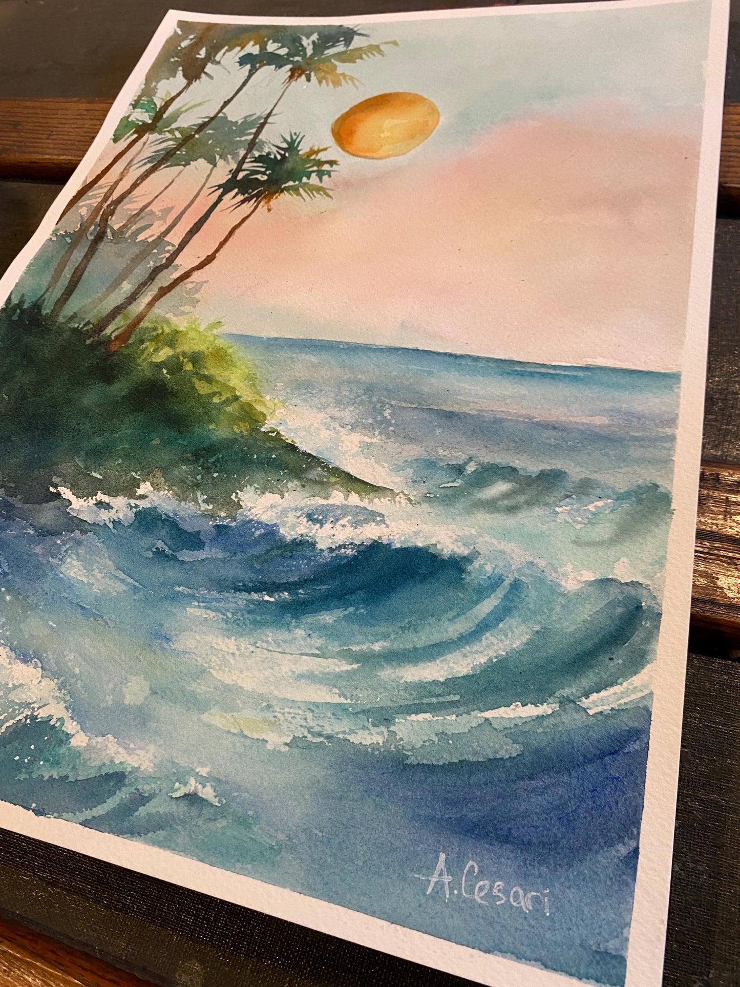 Original Watercolor Painting - Harvest Moon, Maui