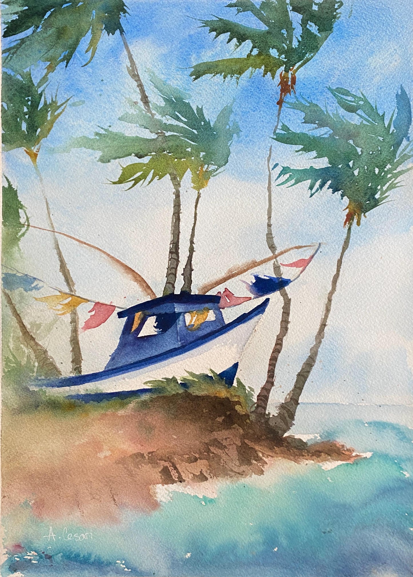 Original Watercolor Painting - Mama's Boat (Pa'ia, Maui)