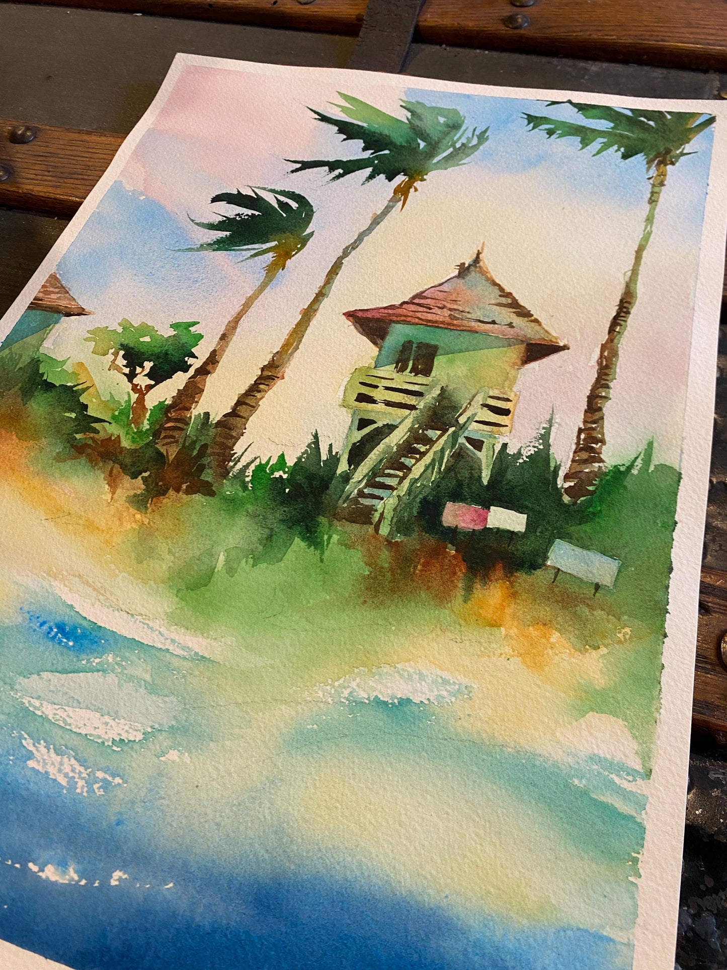 Original Watercolor Painting - Kamaole Beach Lifeguard Tower
