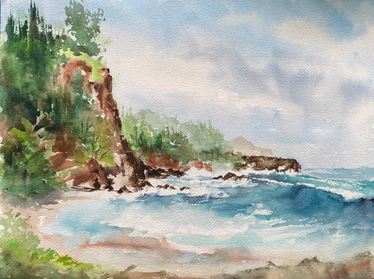 Original Watercolor Painting - At Koki Beach, 16x12”