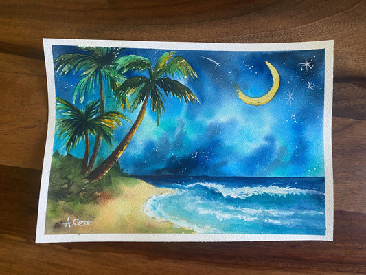 Original Watercolor Painting - Moon Dreams