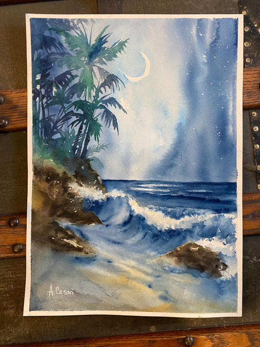 Original Watercolor Painting - Blue Mood Seascape