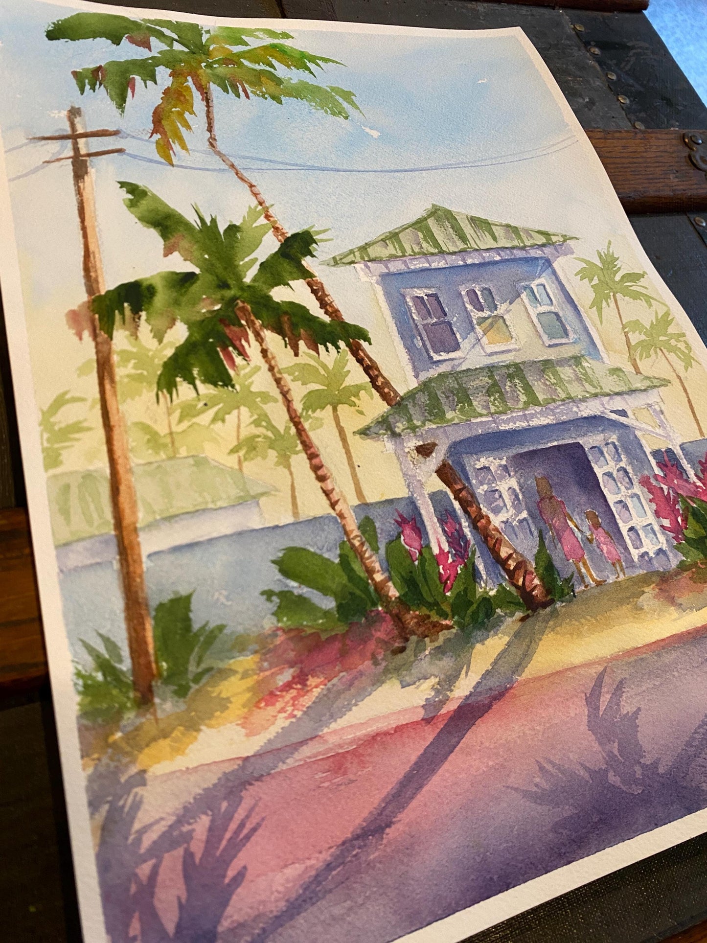 Original Watercolor Painting - Pa'ia Town, Maui
