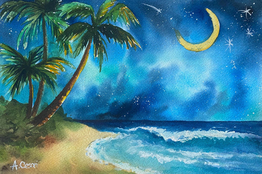 Original Watercolor Painting - Moon Dreams