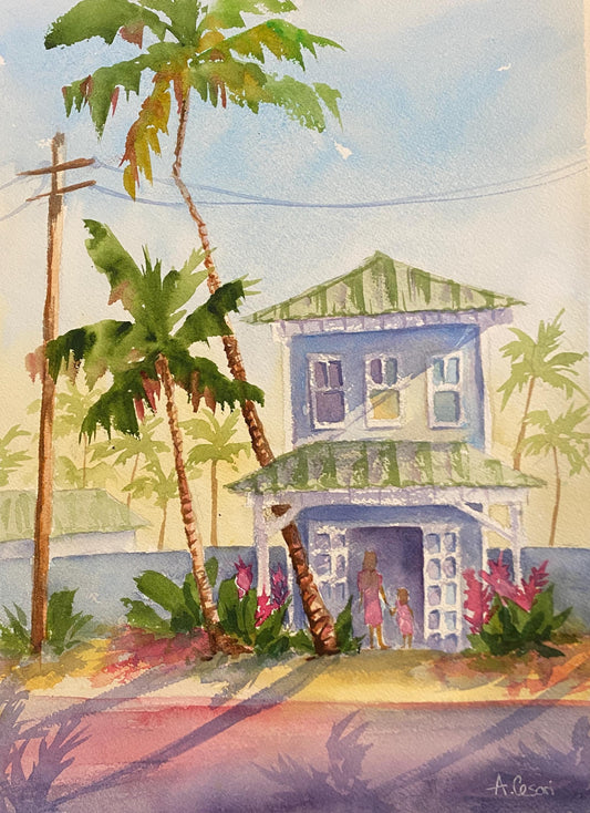 Original Watercolor Painting - Pa'ia Town, Maui