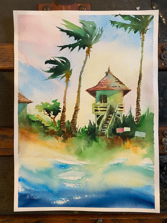 Original Watercolor Painting - Kamaole Beach Lifeguard Tower