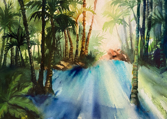 Original Watercolor Painting - Tropical Pool