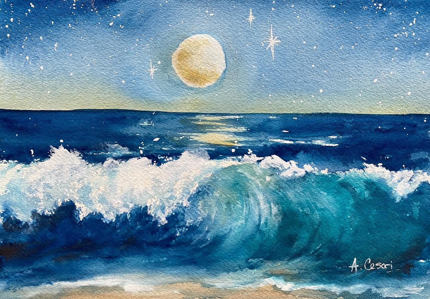 Original Watercolor Painting - Moonscape