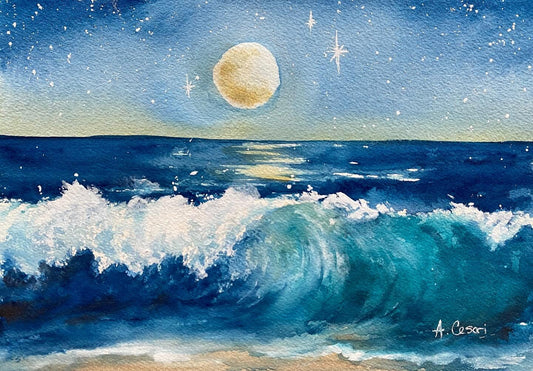 Original Watercolor Painting - Moonscape