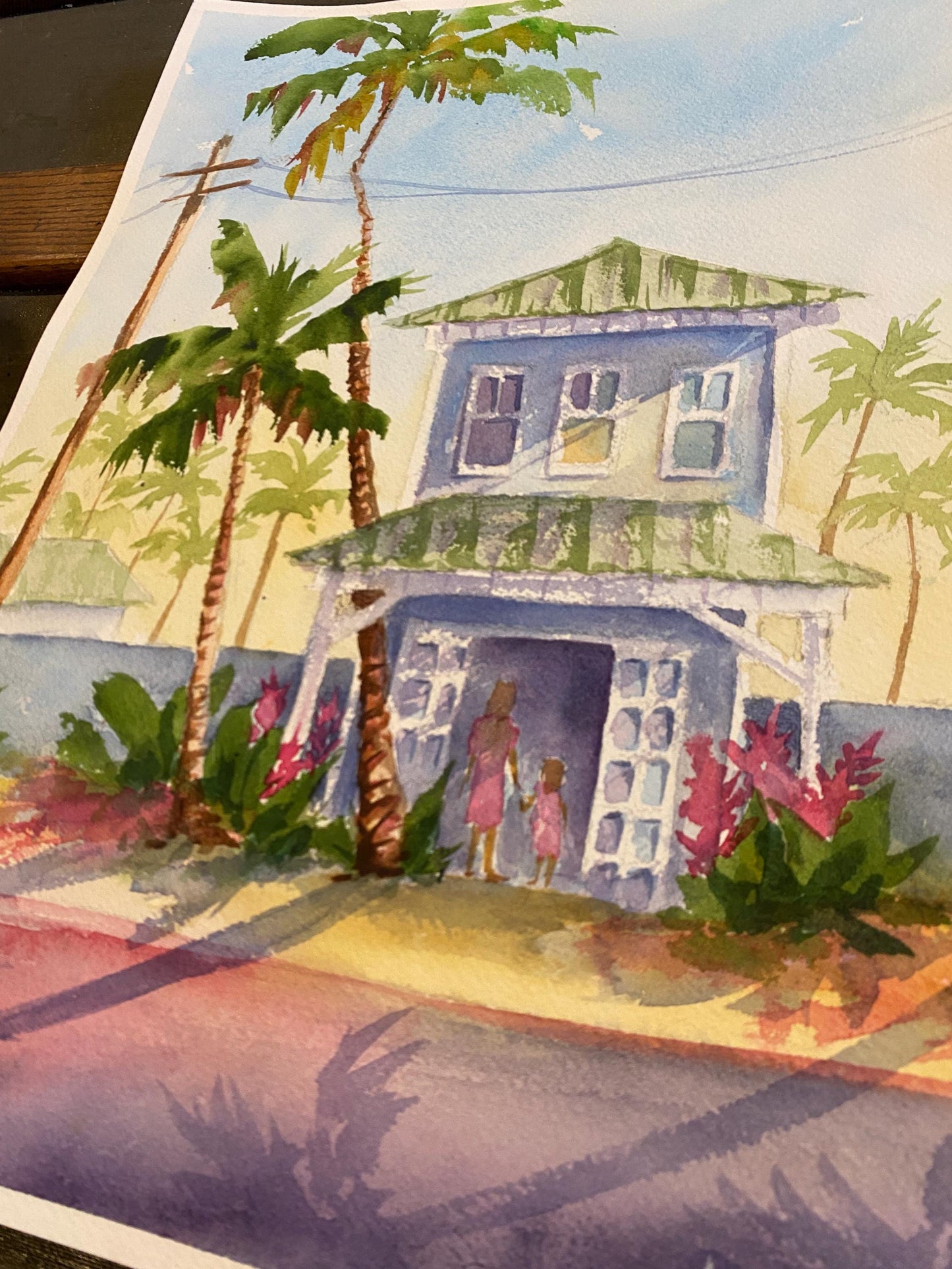 Original Watercolor Painting - Pa'ia Town, Maui