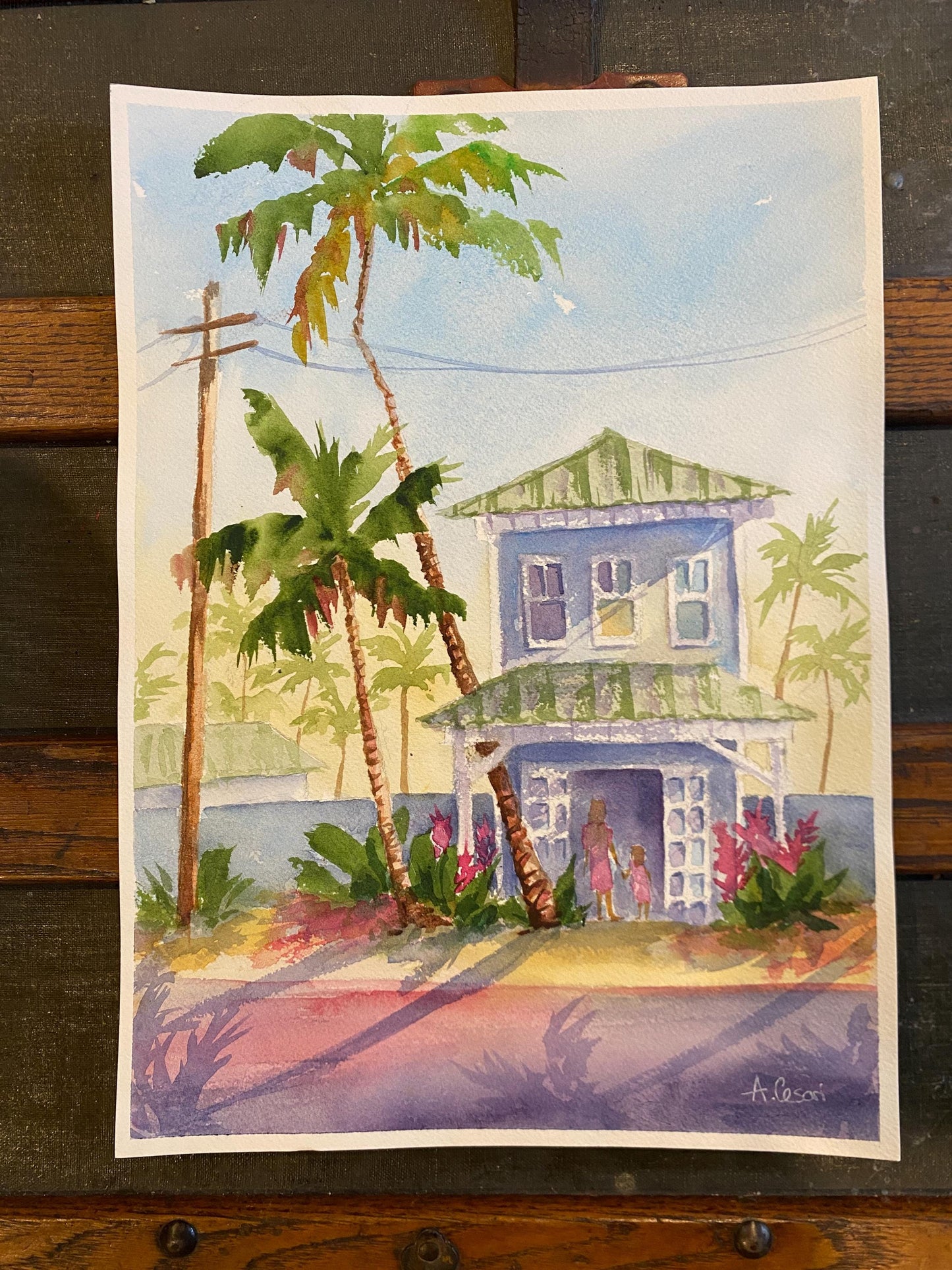 Original Watercolor Painting - Pa'ia Town, Maui