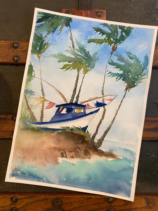 Original Watercolor Painting - Mama's Boat (Pa'ia, Maui)