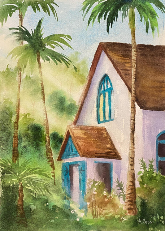 Original Watercolor Painting - That Church in Wailuku (Maui)