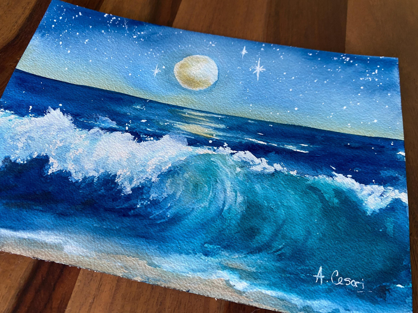 Original Watercolor Painting - Moonscape