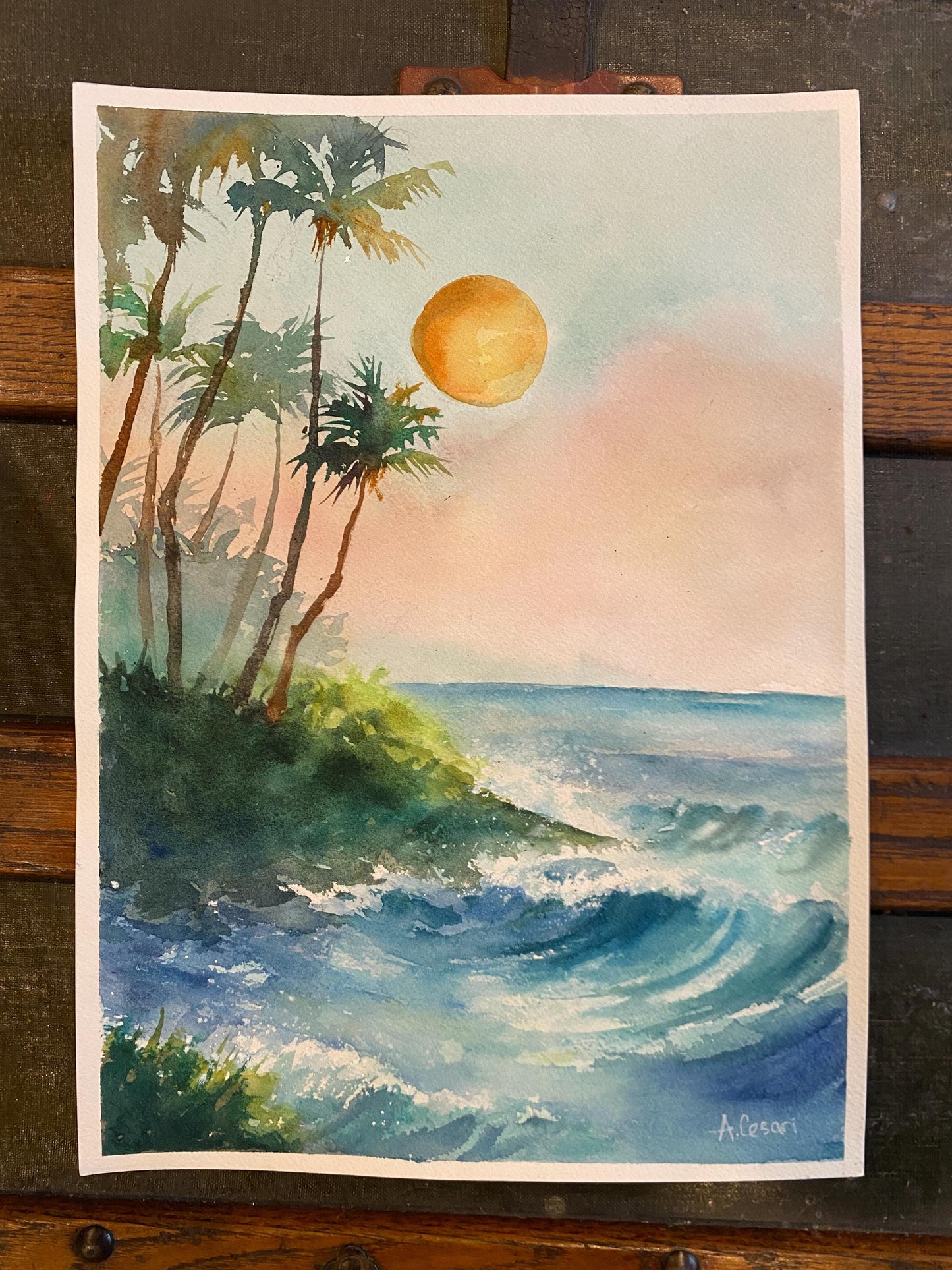Original Watercolor Painting - Harvest Moon, Maui